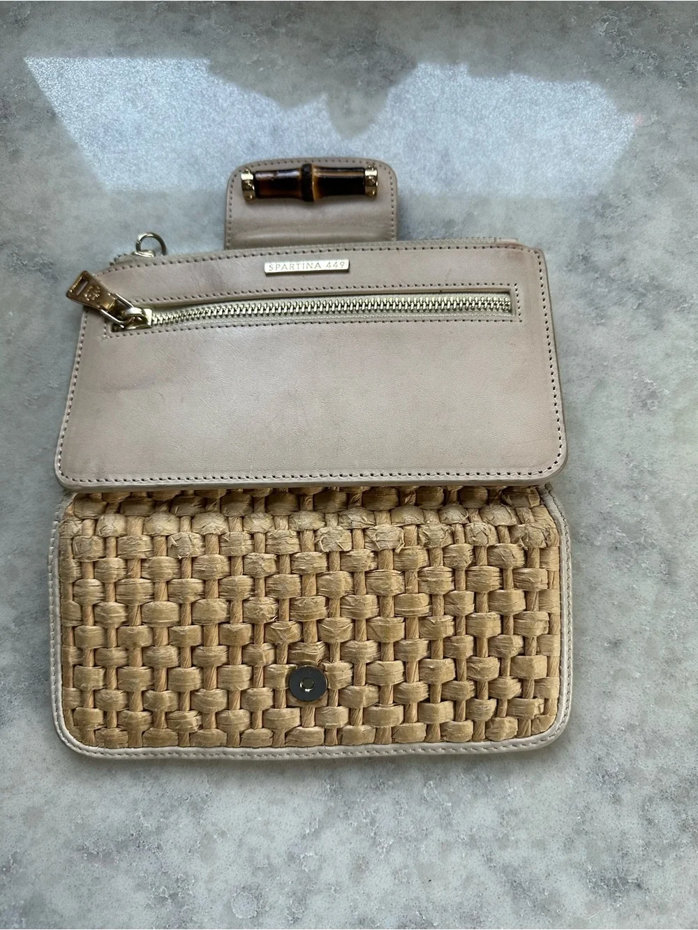 SPARTINA - 449 Wallet - Woven Beige Straw Wallet with Bamboo Accent
